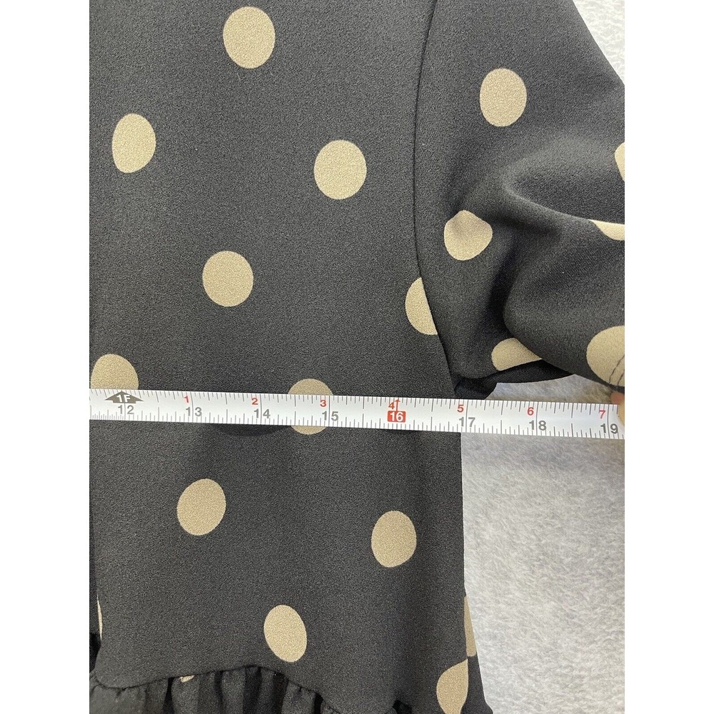 ZARA Women's Blouse Short Sleeve Polka Dot Peplum Black Brown Size Medium - Picture 6 of 8